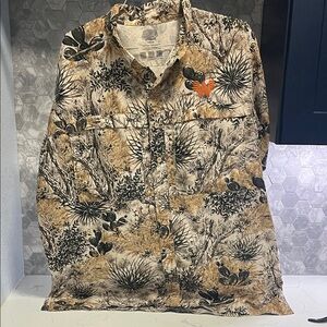 Whataburger Camouflage Button-Up Shirt with Orange Logo